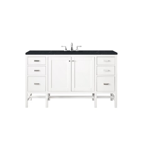 James Martin Vanities Addison 60in Single Vanity, Glossy White w/ 3 CM Charcoal Soapstone Quartz Top E444-V60S-GW-3CSP